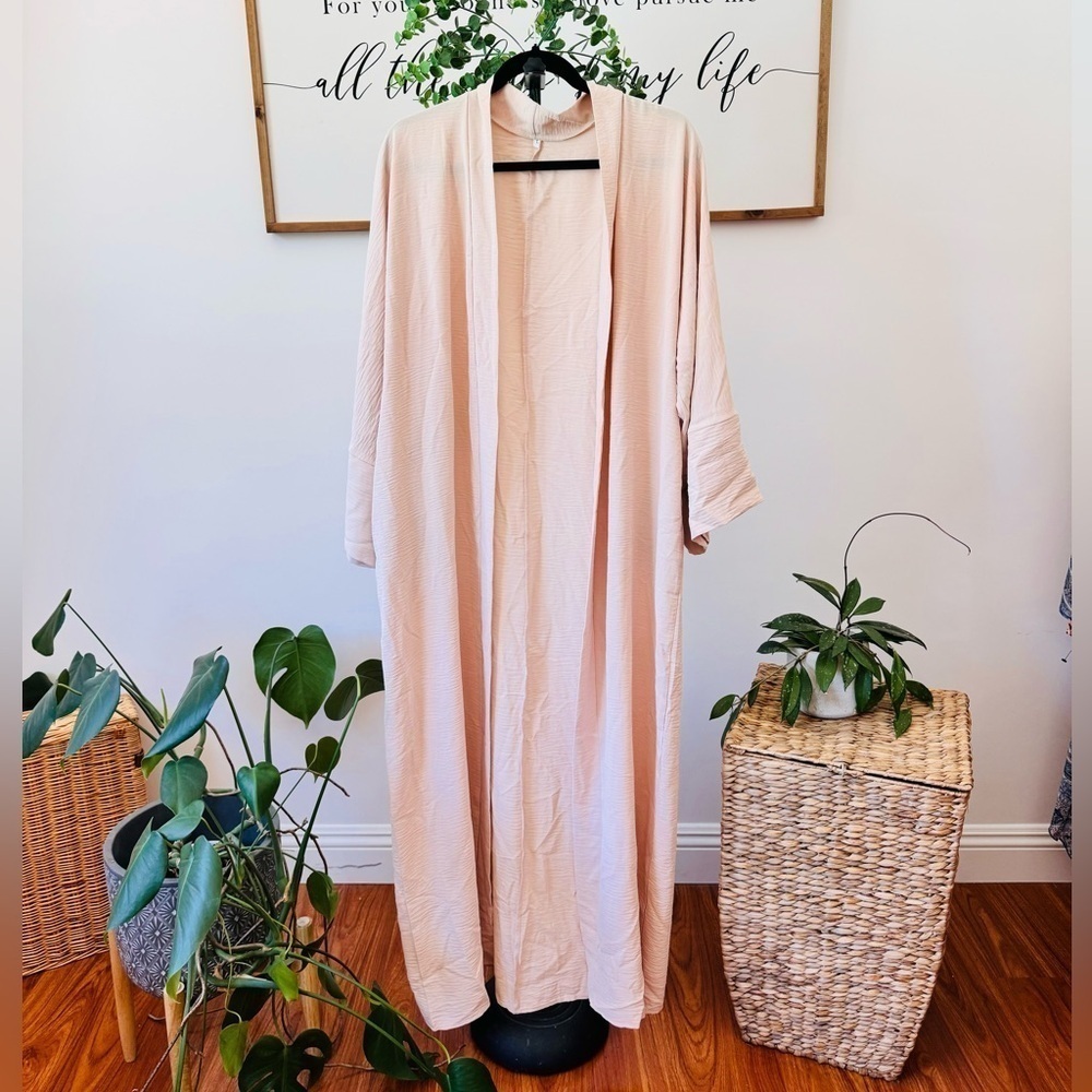 Beautiful minimalist tan maxi kimono pockets NWOT - Picture 5 of 10
